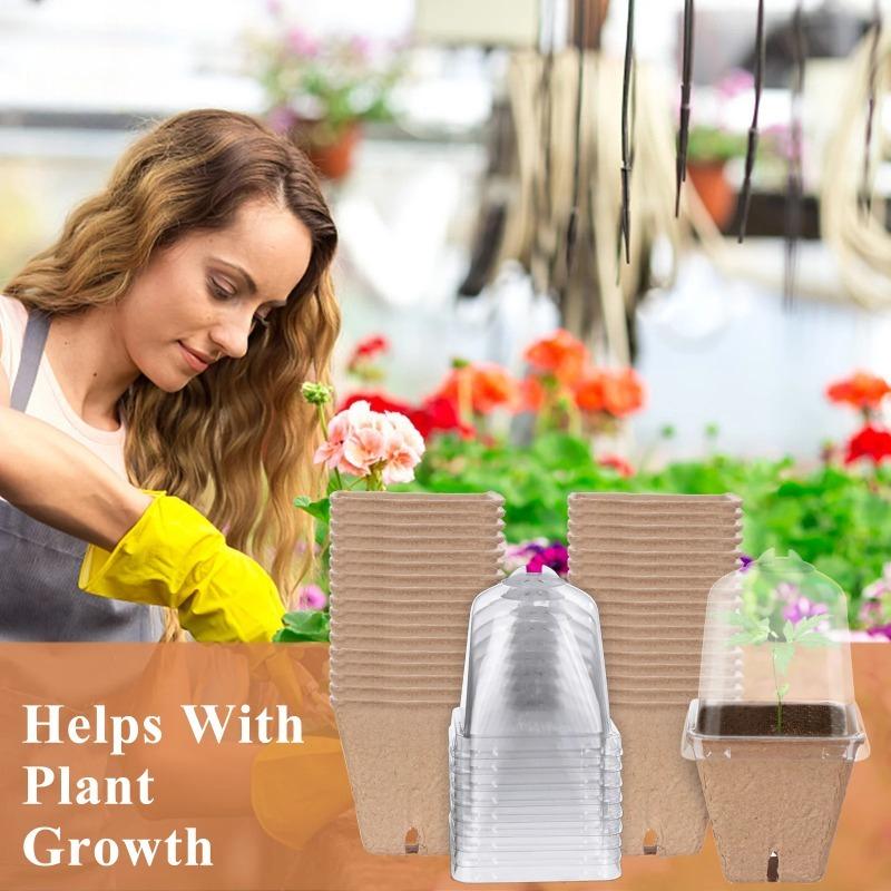 10set Seeding Starter Pots Biodegradable Fibre Paper Nursery Pots With Humidity Dome Compostable Peat Seed Plant Pots