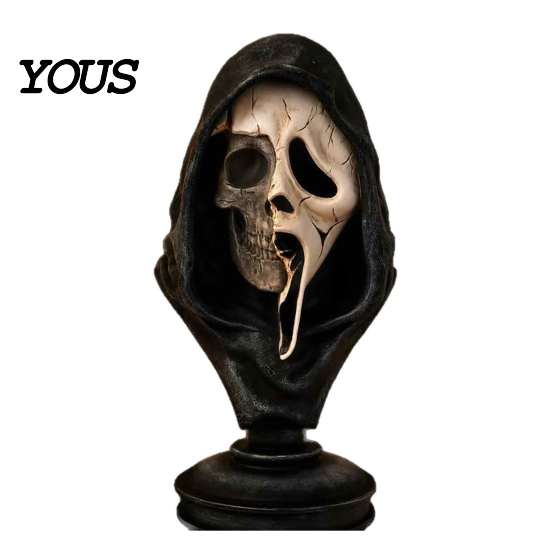 Skull Texture Bust Halloween Ghost Face Skeleton Statue, Spooky Resin Figurine, Horror Themed Bar Decor Collectible Tabletop Decoration