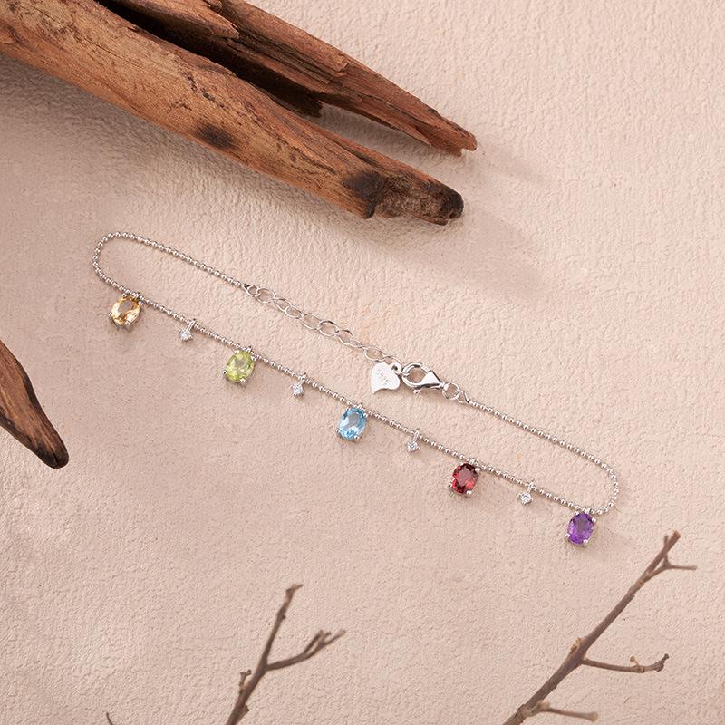Gypsy Natural Garnet Topaz Amethyst Citrine Bracelet Women'S S925 Sterling Silver Color Treasure Jewelry