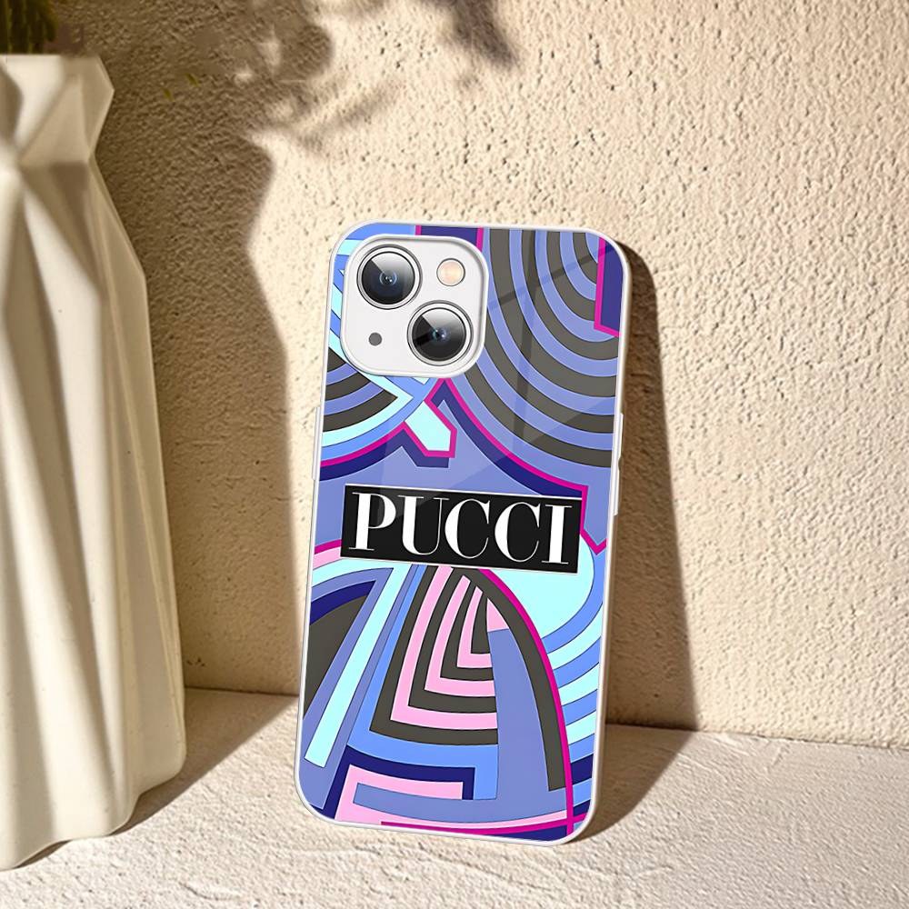 E-Emilio Logo Pucci For IPhone 14 13 12 Mini 11 Pro XS Max X XR 14 Plus Tempered Glass Cover