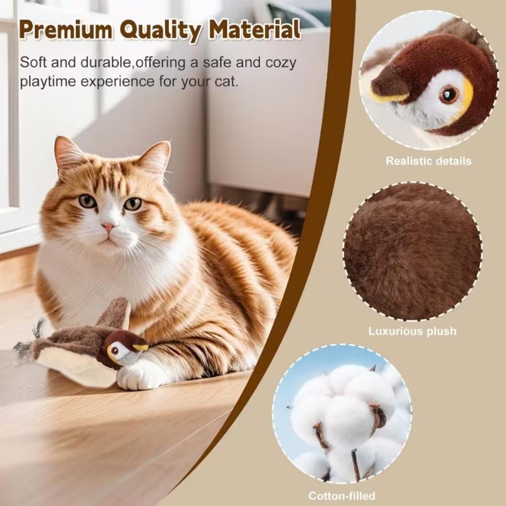 Brinquedos de toque e carregamento destacáveis, interação de voo com bater de asas automático, brinquedos de gato de estimação pardal simulado