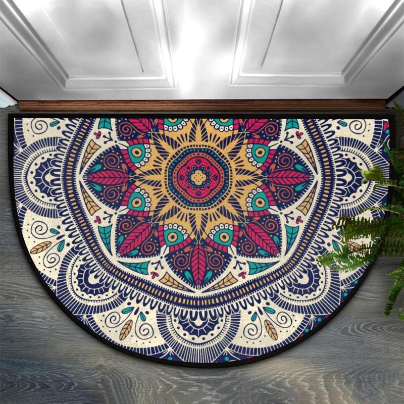 Bohemian Floral Retro Style Semi-Circular Entrance Mat
