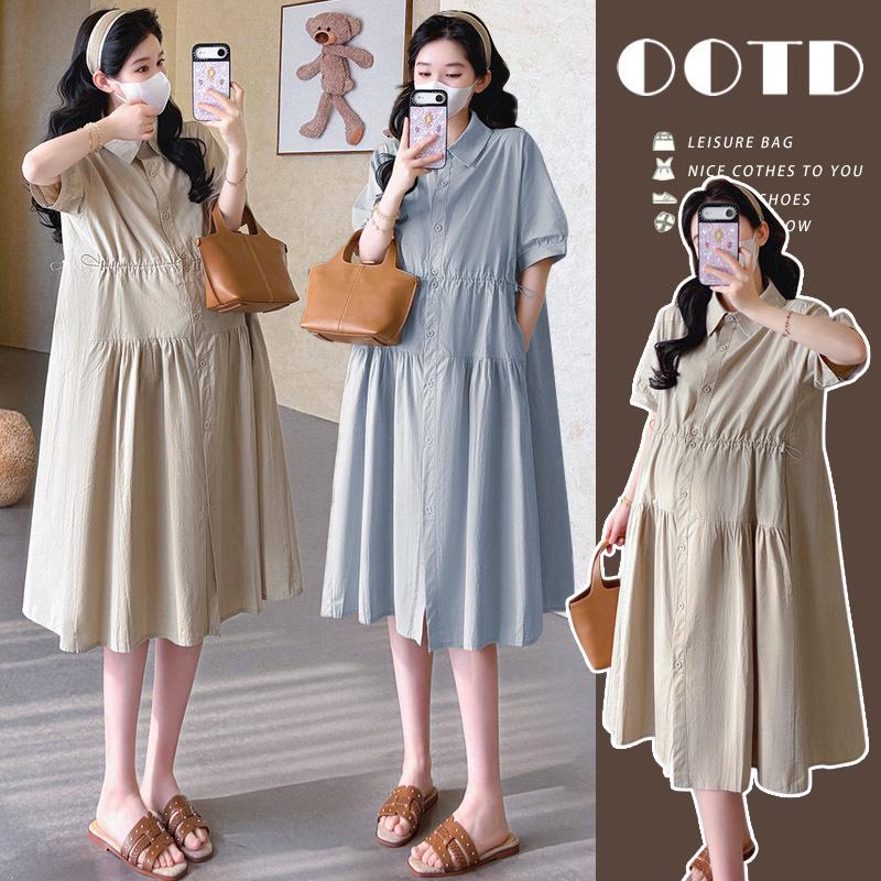 Summer Maternity Washed Cotton Dress 2026 – Loose, Plus Size, Breastfeeding-Friendly Design L
