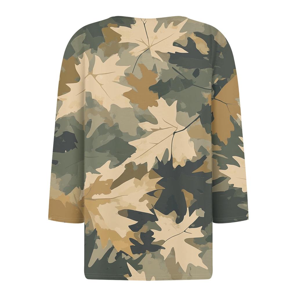 Damen V-Ausschnitt Freizeit Dreiviertelarm Knopf-Detail Top mit Blumenmuster