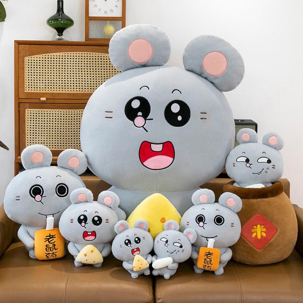Big Mouse Rat Plush Toy Rice Jar Animal Plush Pillow Stuffed Mouse Doll  Boys and Girls