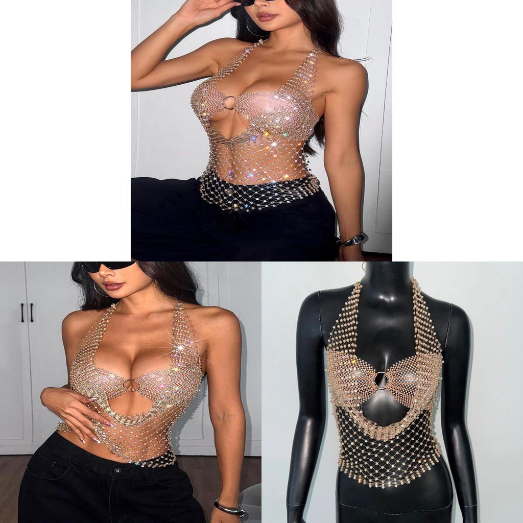 Erotic Sexy Lingerie Set With Mesh And Rhinestones For Nightclub Wear