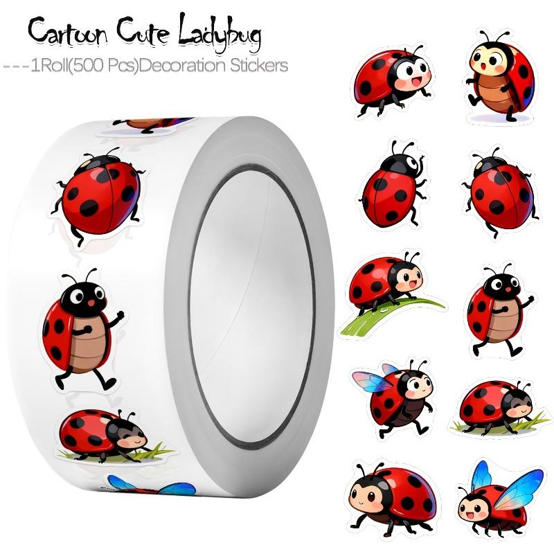 1 Roll (500 pieces) of irregular cartoon ladybug stickers