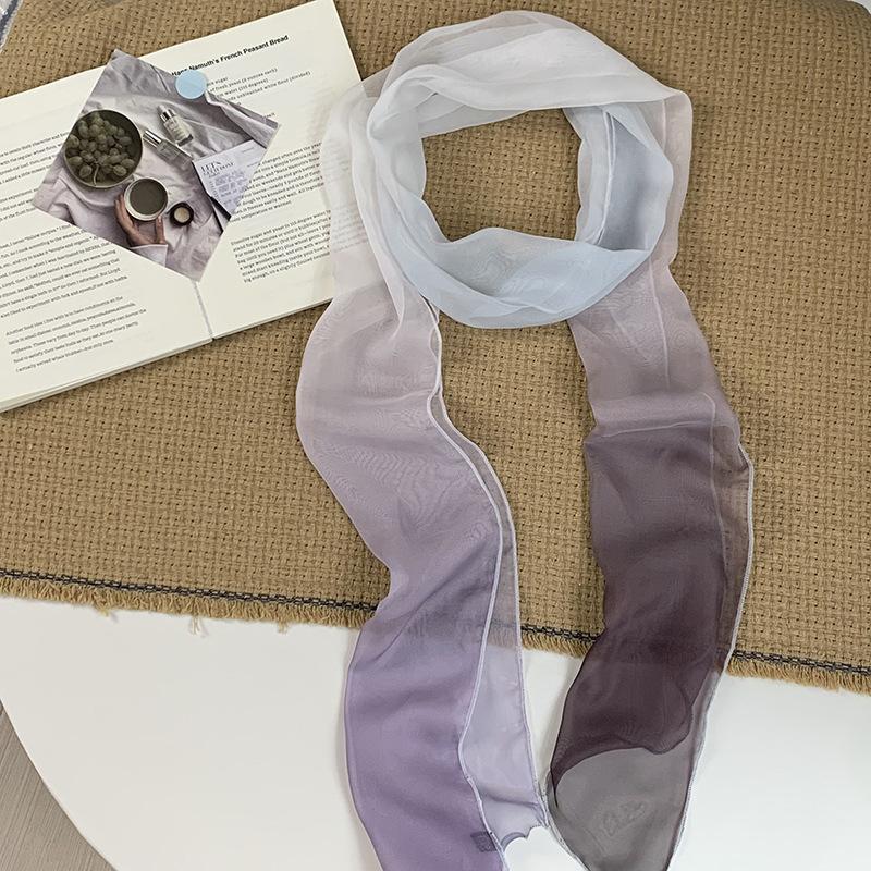 

Silk scarf long strip high sense streamer women s spring summer versatile decorative scarf personality gradual change color scarf thin shawl