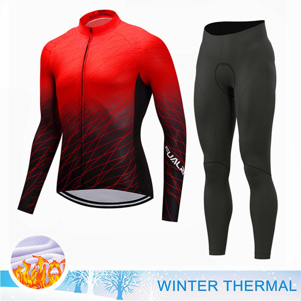 Winter Thermal Fleece Cycling Jersey Set Top MTB Bike Outdoor Men's Road Bicycle Clothing Long Sleeves Shirt Uniform