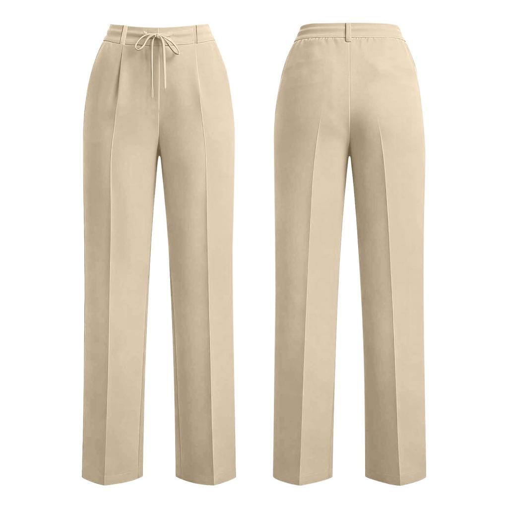 Women's Loose Fit Wide Leg Dress Pants High Waist Elastic Waistband Casual Trousers with Drawstring Professional Office Wear