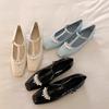 Temperament Square Head Pearl T-Buckle with Low Heel Mary Jane Shoes Women's French Patent Leather Gentle Light Mouth Single Shoes