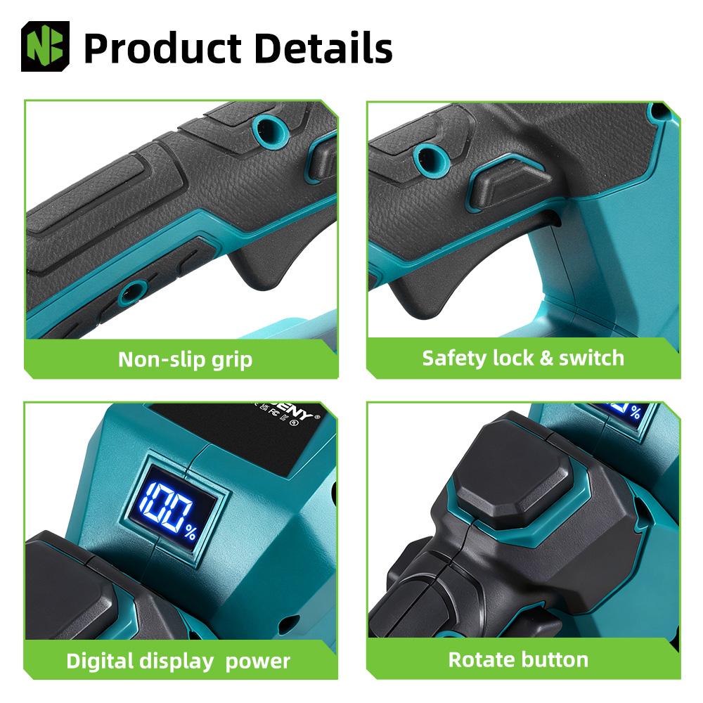 Newbeny Electric Hedge Trimmer 3000RPM Pruning Saw with LED Display Cordless Lawn Mower Garden Tool For Makita 18V Battery Pin