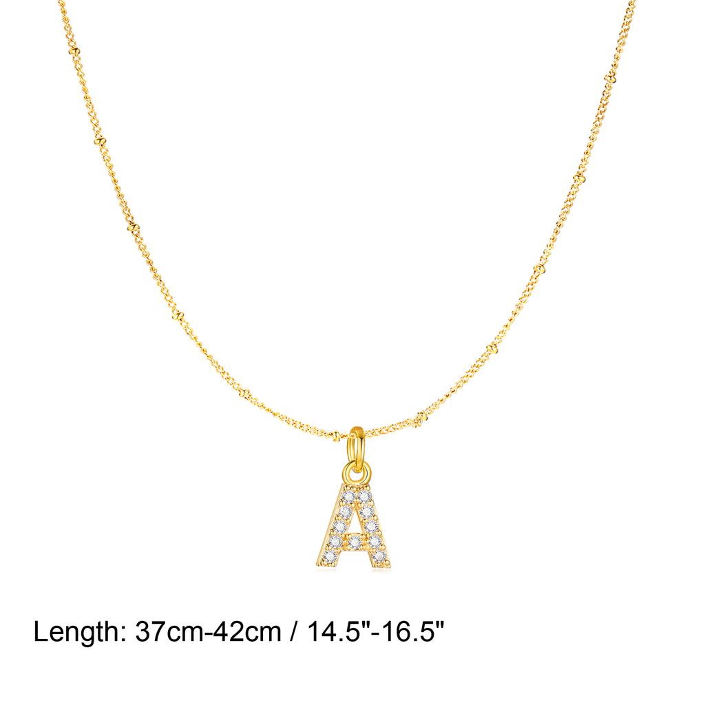 Stainless Steel Zirconia Initial Letter Necklace for Women, A -Z Alphabet Pendant Snake Chain Collar Layered Jewelry