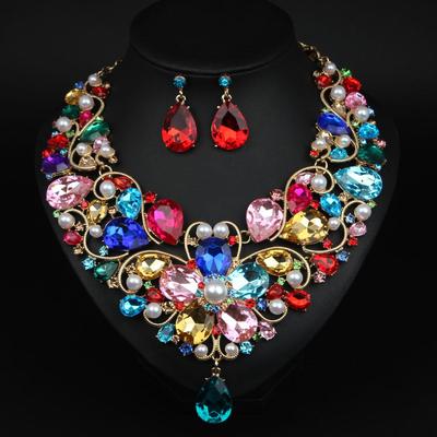 Elegante Set Collana e Orecchini in Cristallo con Fiore Moda Transfrontaliera per Spose