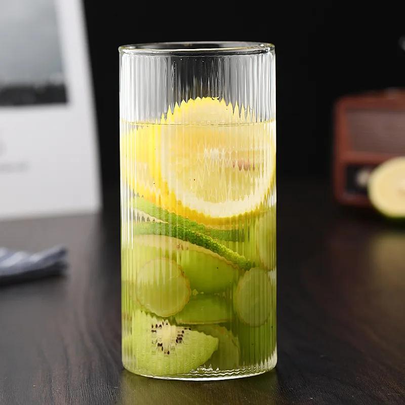 350/350ml 1/2/4/6/8pcs Large Nordic Ripple Glass Cups Transparent Whiskey Glasses Tea Water Drink Milk Juice Coffee Beer Mug Set