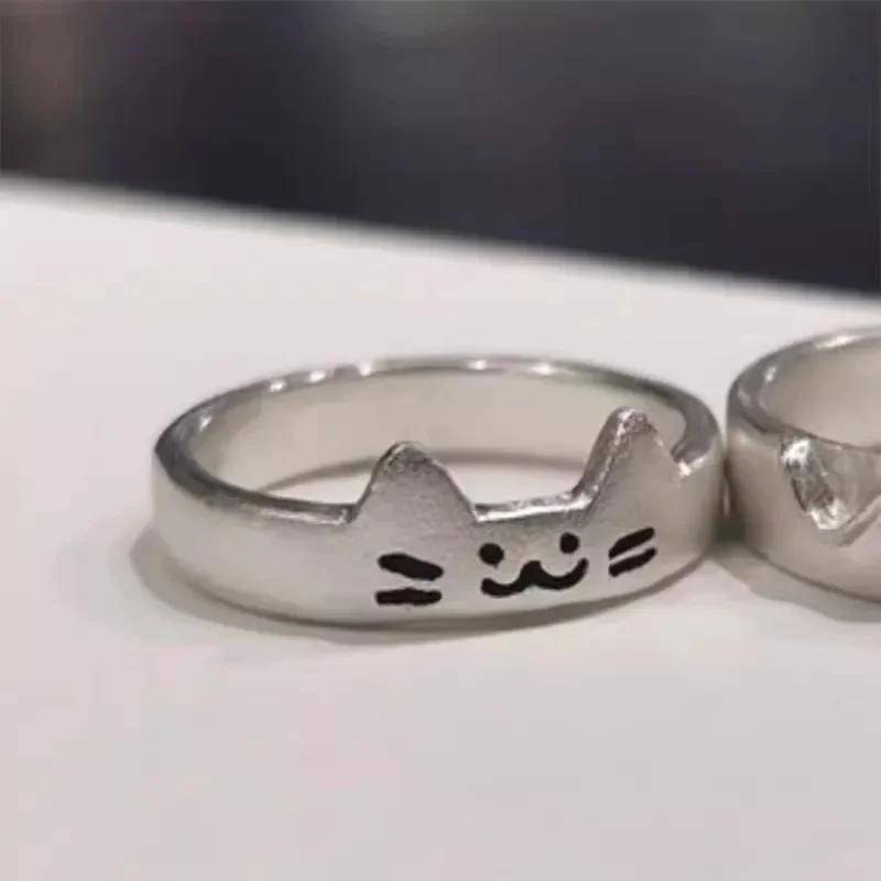 2pcs Cute Animal Dog Cat Rings for Women Men Simple Design Adjustable Cartoon Couple Rings Lovers Girlfriend Wedding Jewelry