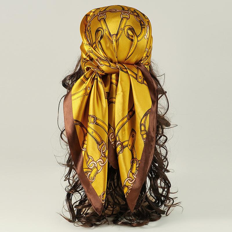 85cm Square Scarf Silk Chain Printing Shawl Multi-Functional Scarf Outdoor Beach Travel Head Wrap Windproof Hijab