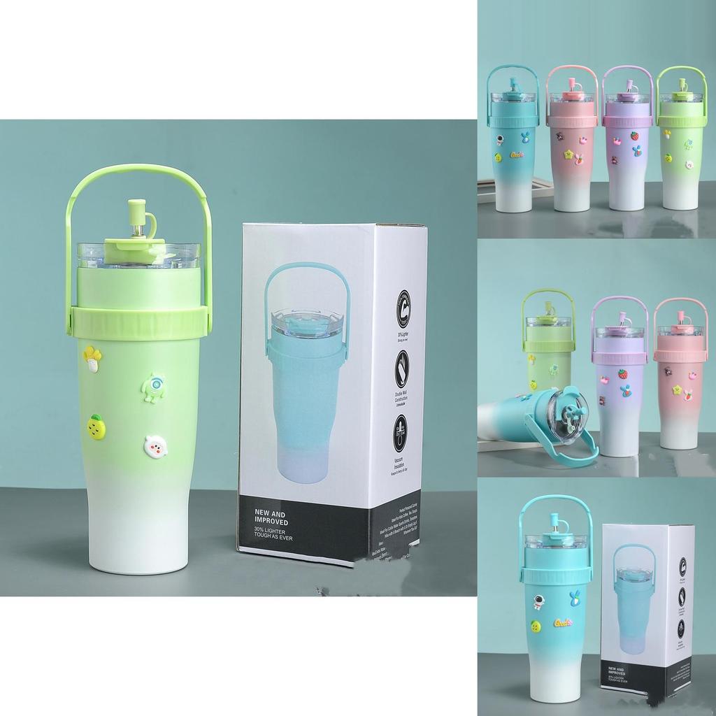 Gradual Blue 1200ml Steel Travel Mug With Straw Insulated For 12-24 Hours Laser Engraving