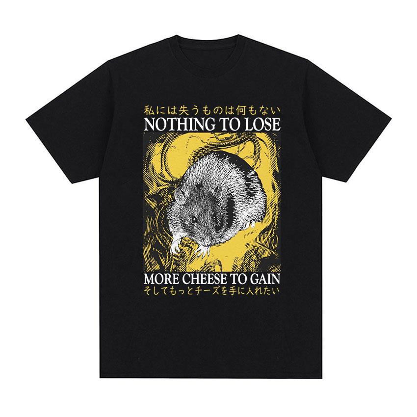 Japanische Ratte Zeig mir den Käse Lustiges Grafik-T-Shirt Unisex Damen Retro Gothic Kleidung T-Shirts Harajuku Übergroßes Baumwoll-T-Shirt