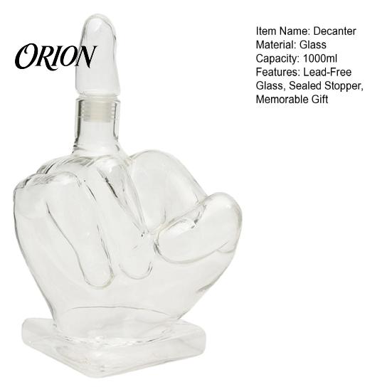 Unique 3D Finger Shape Bottle Middle Whiskey Decanter, 1000ml Glass Fist Dispenser with Stopper, Father's Day Present Hand Liquor for Home Bar,