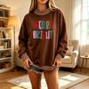 Women's Christmas Polka Dot Letter Print Pullover Sweatshirt, Casual Color Block Top