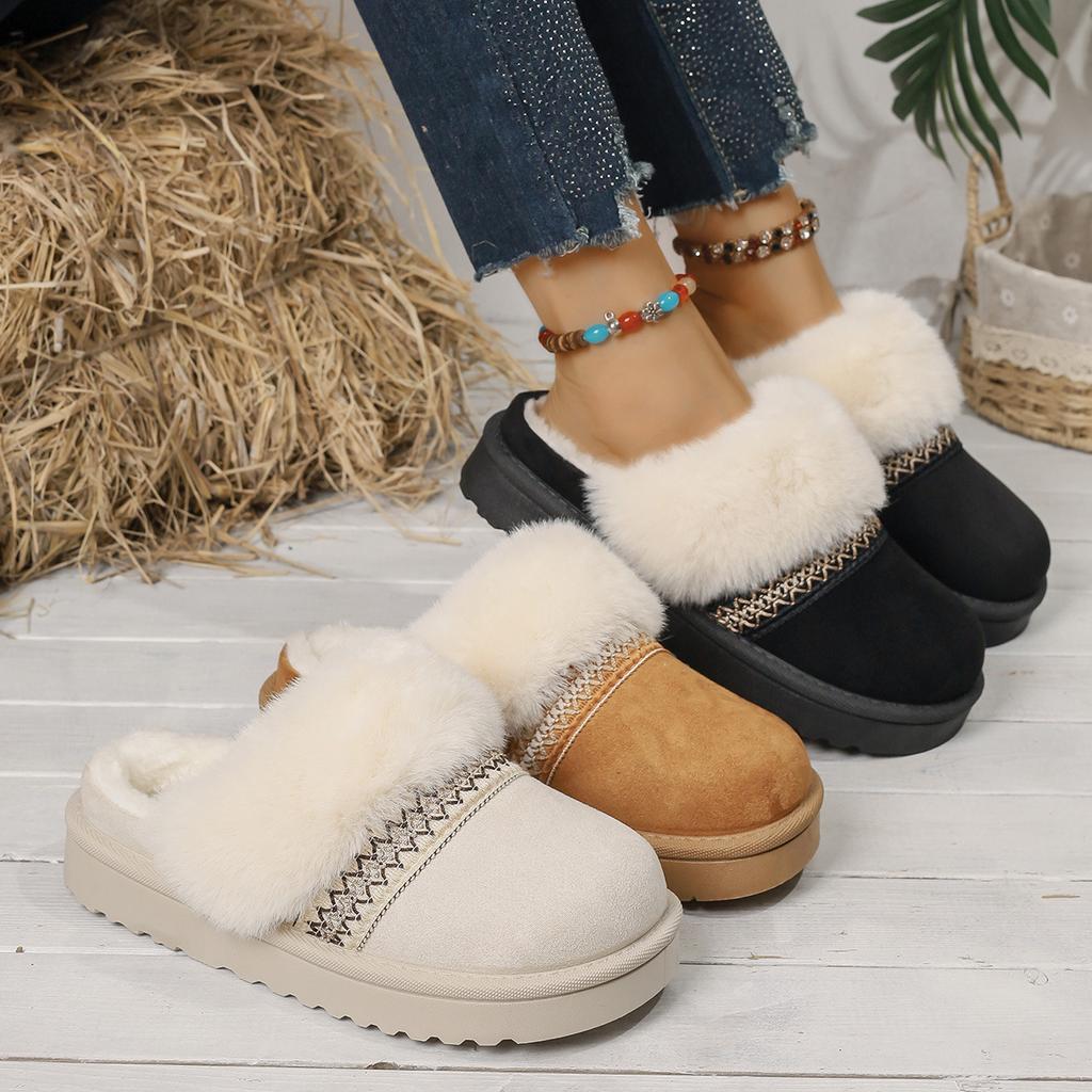 Ethnic Style Cotton Slippers Women Wear Retro Non-slip Thick-soled Fleece Warm Confinement Shoes Outside The Home In Winter