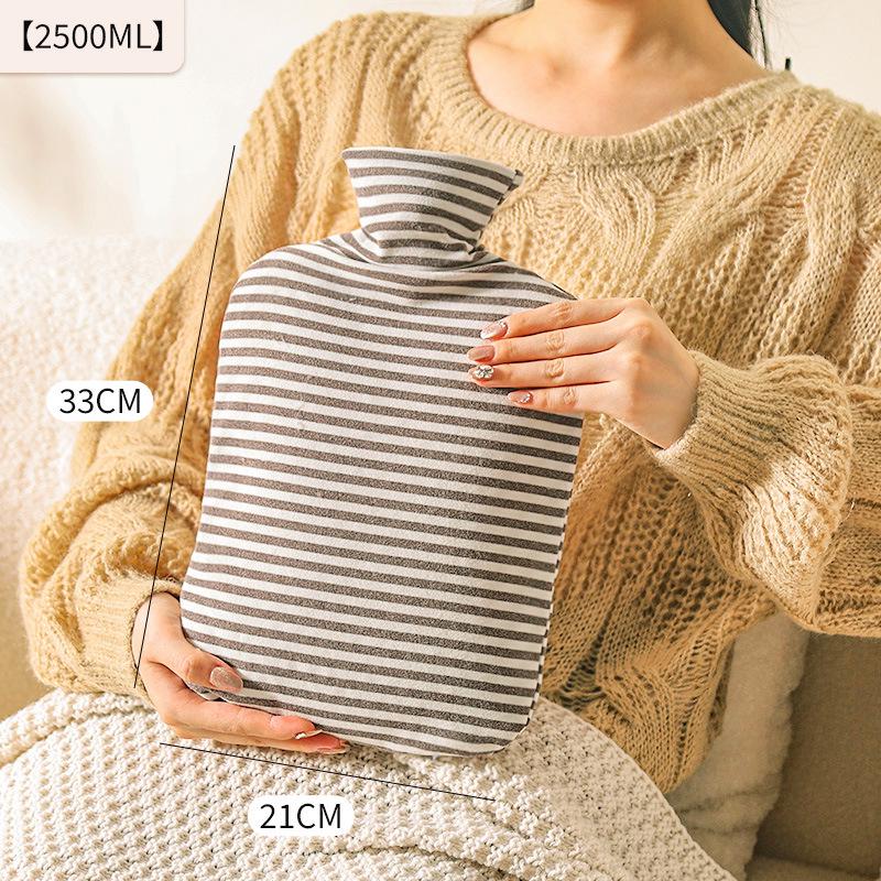 Large Striped Hot Water Bottle - Bed Warmer, Shoulder & Neck Hot Compress, Explosion-Proof, Hand Warmer, Thickened, Water-Filled, Long-Lasting Warmth