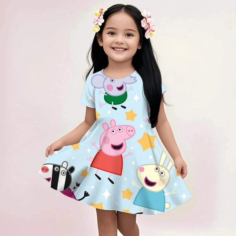 

Girls Peppa Pig Soft Dress Summer Sleeveless Cartoon Print Casual Loose Fit Lightweight Breathable 110