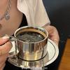 1 Set Kaffeetasse Untertasse Löffel Retro Edelstahl leichter Luxus Kaffee Milch Tassen Tablett Teller Löffel