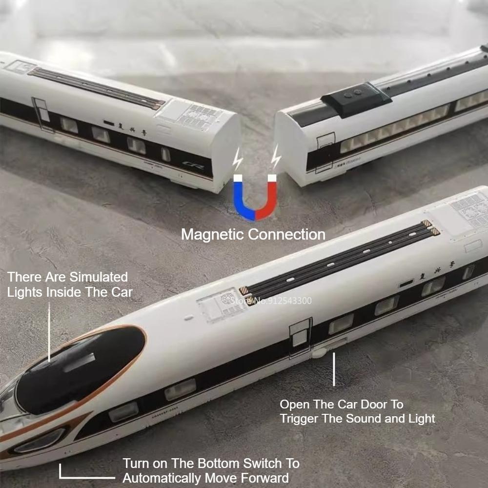 1:87 FUXING High-speed Railway Model Toy Car Sound Light Magnetic Connection Diecast Metal Subway Train Models Gifts for Boys