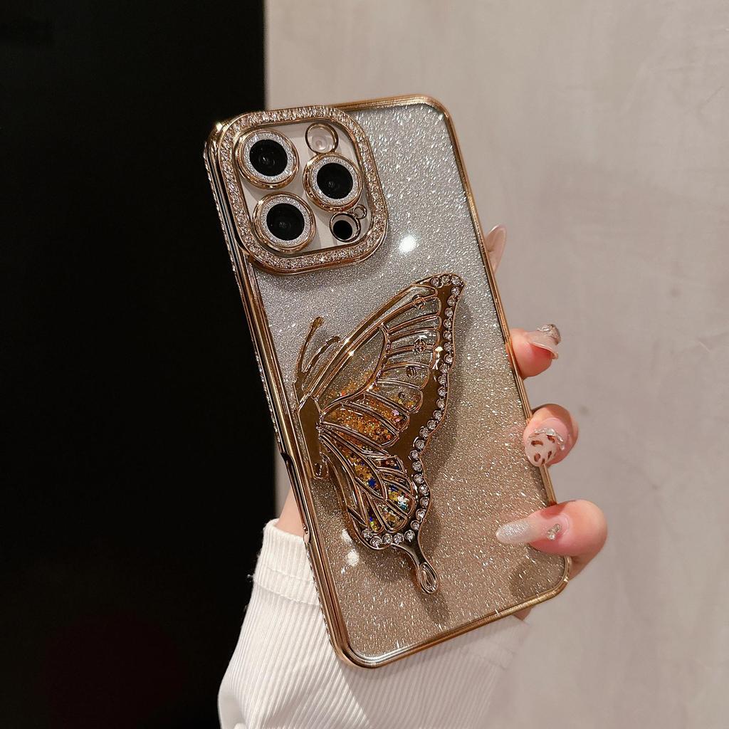 Quicksand Butterfly Rhinestone Glitter Phone Case for iPhone 17/16/14/13 Pro Max