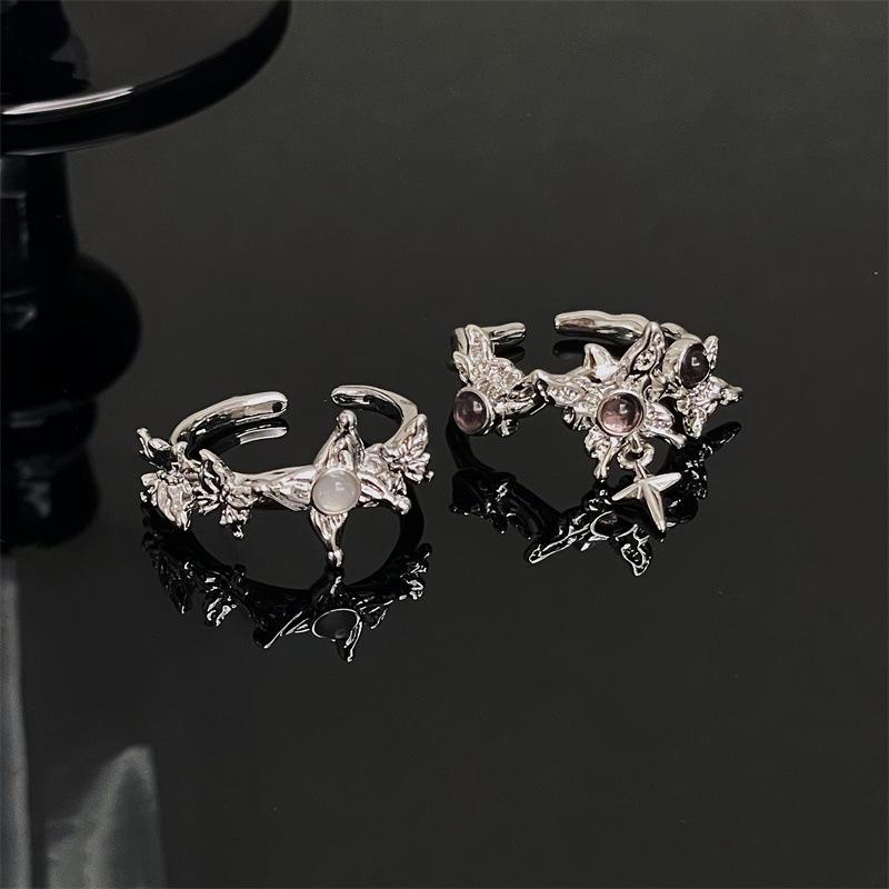 Folds Irregular Moonstone Butterfly Flowing Water Open Ring Hip Hop Tide Niche Design Street Personality Ring Woman