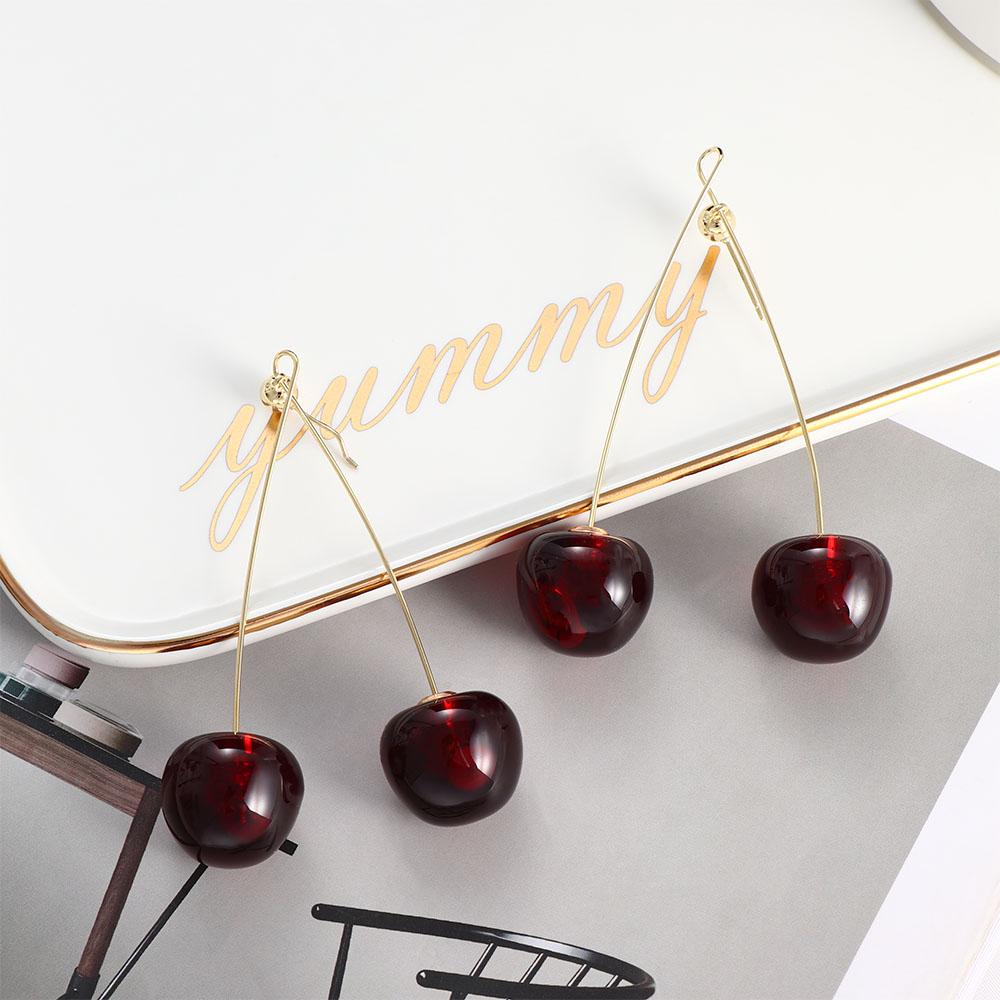 Gift for Women Fruit Tassel Resin Red Cherry Jewelry Dangle Earrings Stud Earrings Drop Earrings