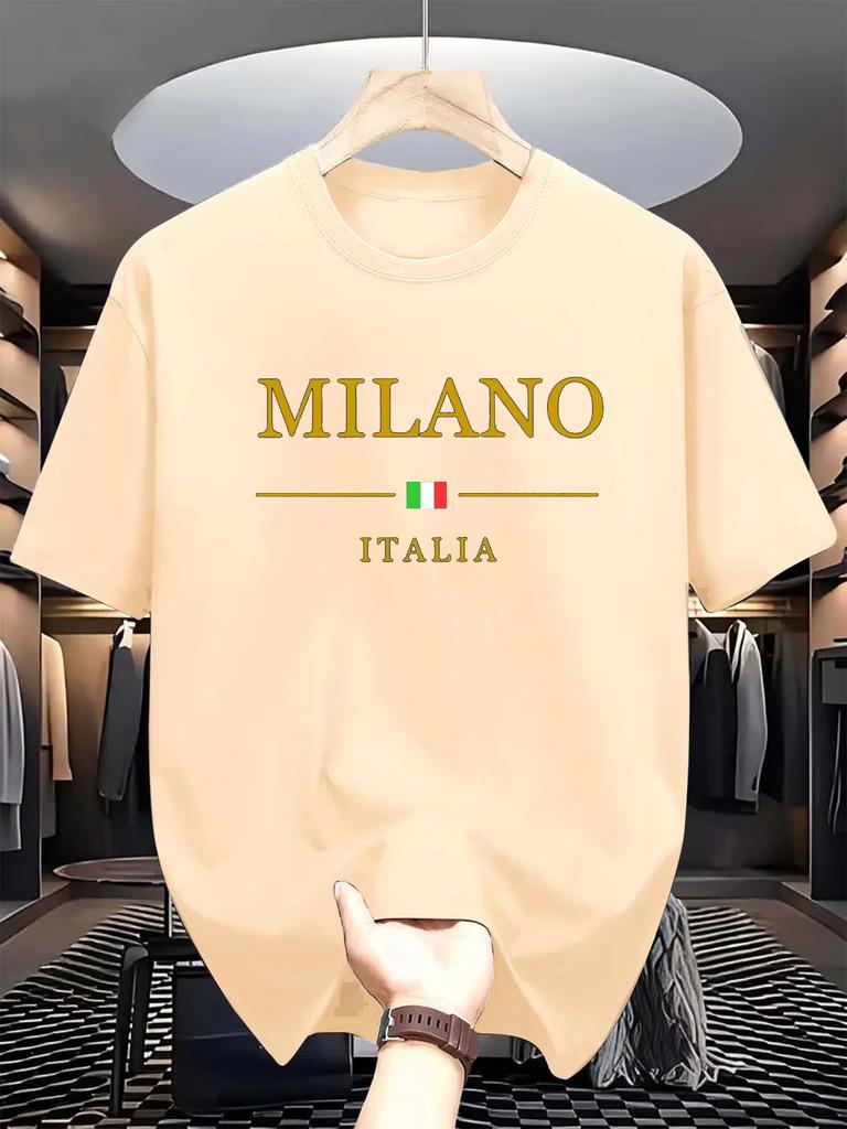 Mens Summer 100 Cotton Fashionable Casual Loose Plus Size MILANO ITALIA Pattern Printed Sports Round Neck Short Sleeved Tshirt