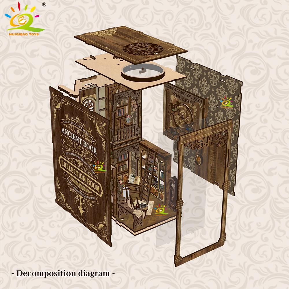 Non-Toxic Ancient Book Collection Room Diy Desktop Building Scene 3D Vintage Library Puzzle Shelf Insert Decoration Adult Toys
