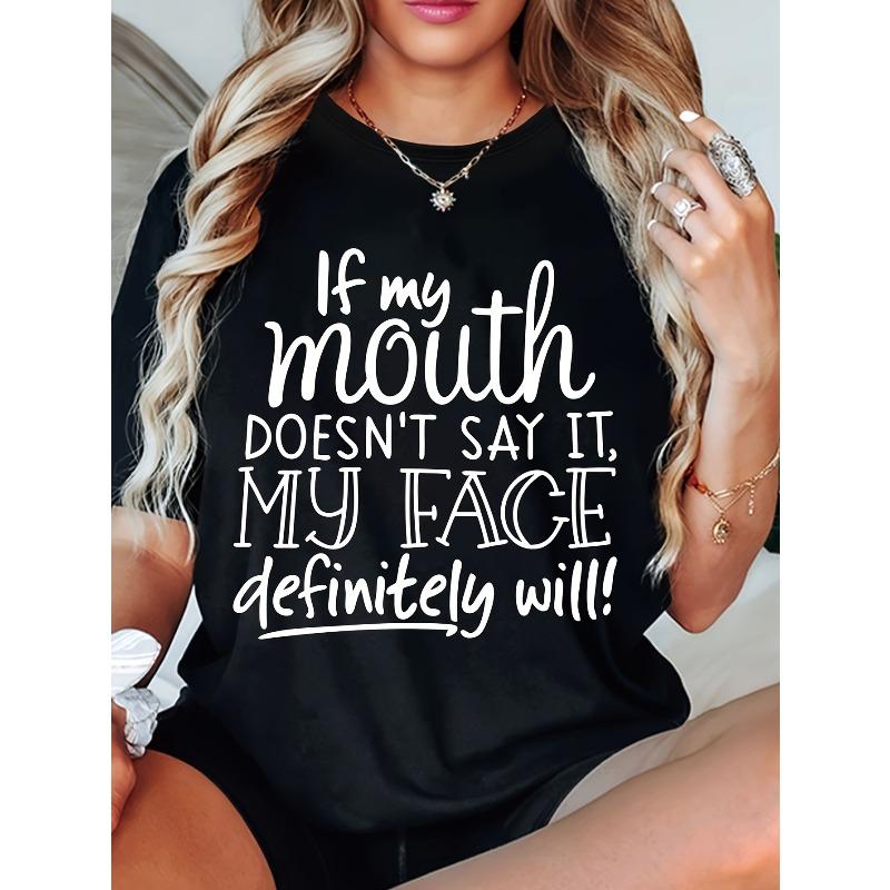 Women s Funny Letter Print Tee Casual Round Neck Short Sleeve Versatile Top S чёрный