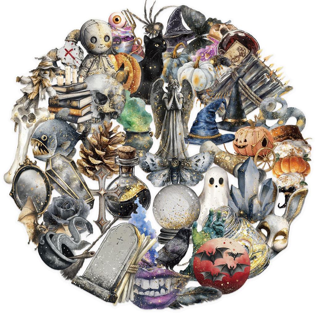 50 Transparent Cartoon Retro Magic Watercolor Sticker Pack Waterproof Transparent PET Hand Account Decorative Guitar Notebook