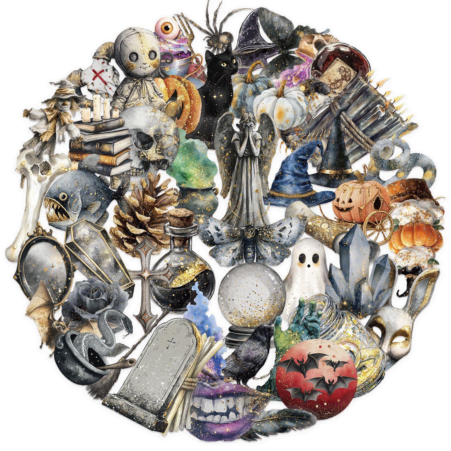 

50 Прозрачных Мультяшных Ретро Магических Наклеек Акварелью Водонепроницаемые Прозрачные ПЭТ Декоративные для Ручного Счета, Гитары, Блокнота