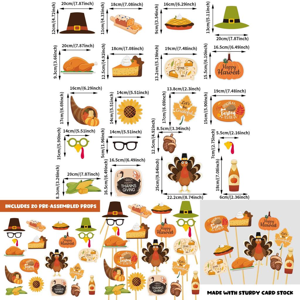 Festive Turkey Themed Photo Props For Thanksgiving Day Celebration Party Supplies