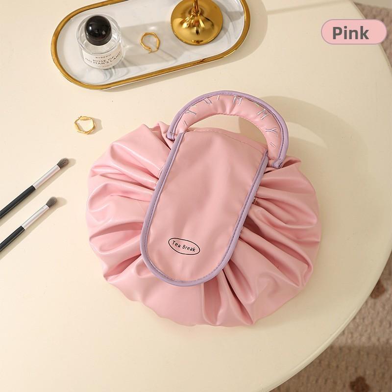 Modern Minimalist Pu Travel Makeup Bag With Drawstring For Cosmetic Storage And Toiletries
