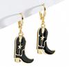 Dangly Cow Print Boot Cowboy Cowgirl Western Earrings Brown Metal Zircon Boho Bohemia Fur Hat Boot Star Earrings Golden EAR0126