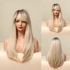 LOUIS FERRE Synthetic Long White Wigs with Bangs Cosplay Straight Wigs with Brown Highlight Natural Fake Hair for Black Women