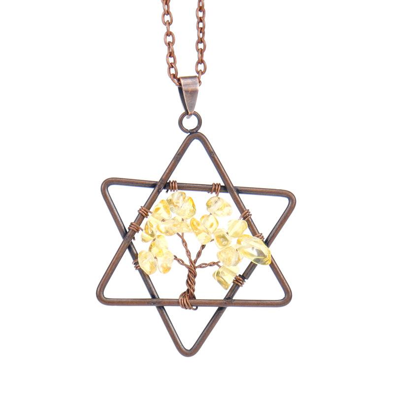 

Vintage Hand-Wound Natural Gravel Crystal Hexagram Tree Of Life Fortune Tree Necklace N31