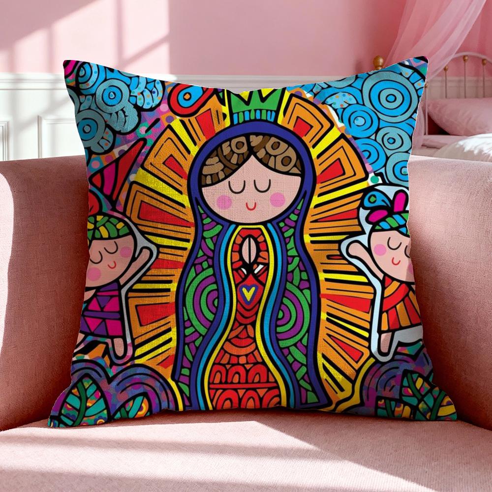Figure V-Virgin Mary Cushion Cover Breathable Linen Pillowcase Summer Odorless Eco-Friendly Invisible Zipper Washable