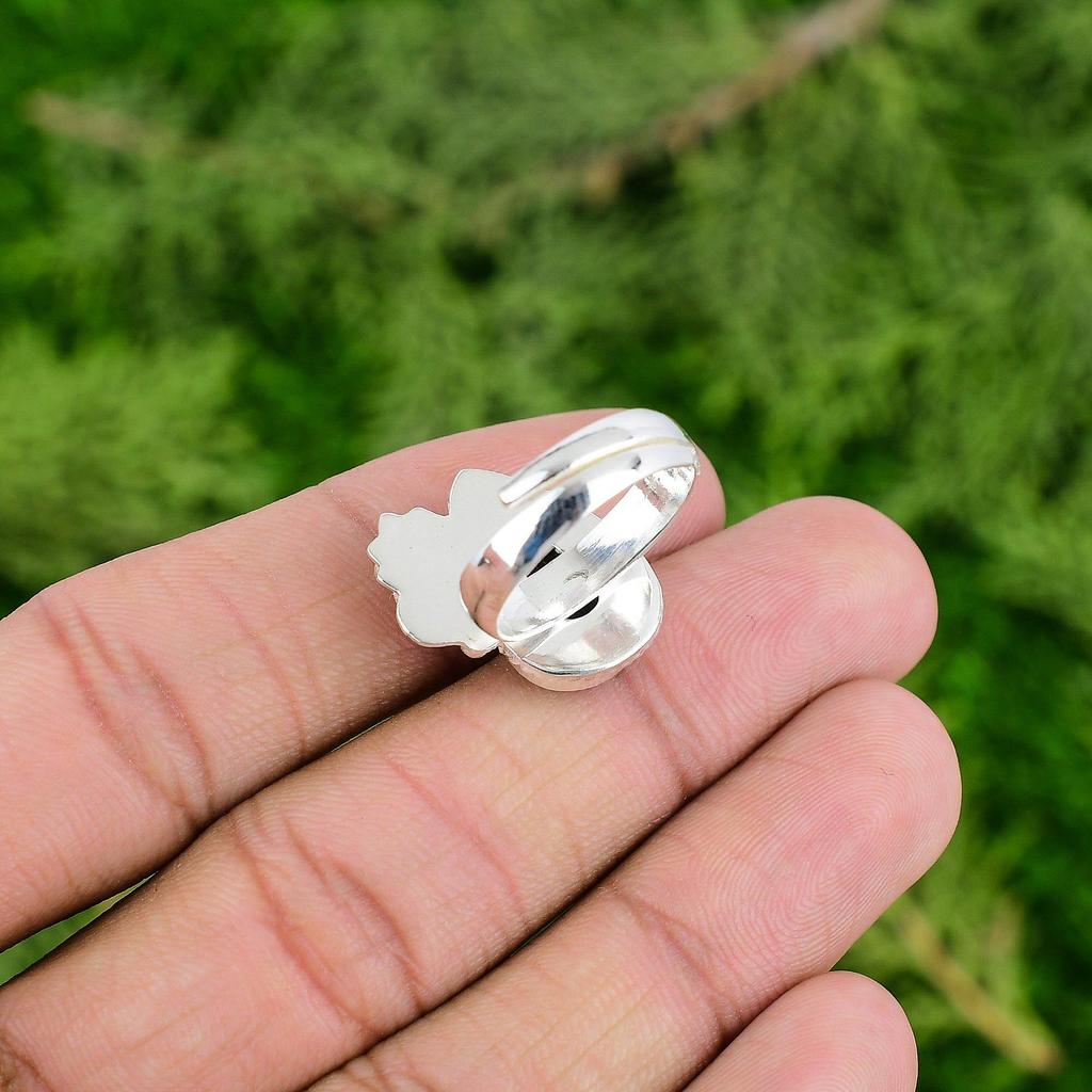 Pear Blue Sunstone Stone 925 Sterling Silver Wedding Flower Promise Ring Jewelry