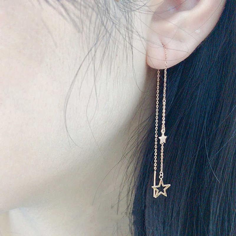 Purple Gold-Plated Rose Gold Long Shiny Pentagram Fashion Cold Wind Temperament Earphone