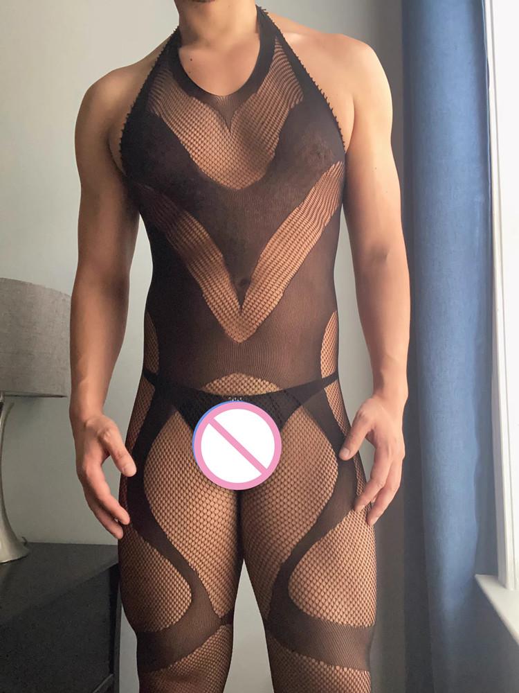 Man Outfit One-Pieces Full Bodystockings Gay Jumpsuit Sissy Open Crotch Erotic Underwear Man'S Sheer Transparent Body Underwear