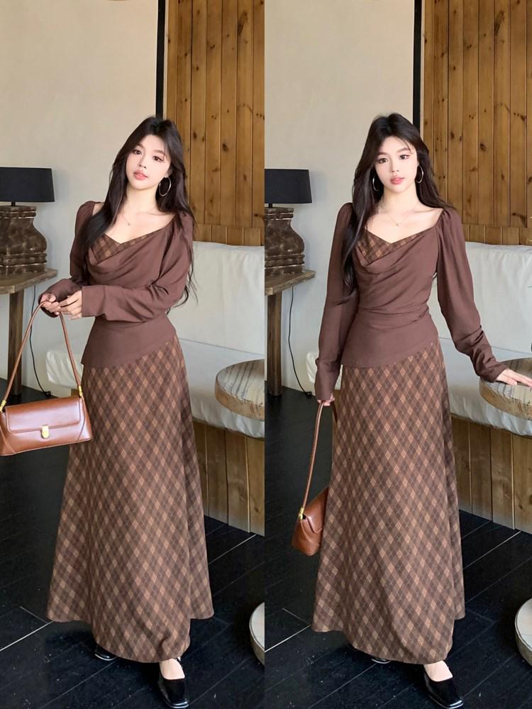 Hong Kong Retro Slimming Knit Patchwork Dress for Women XXXXL