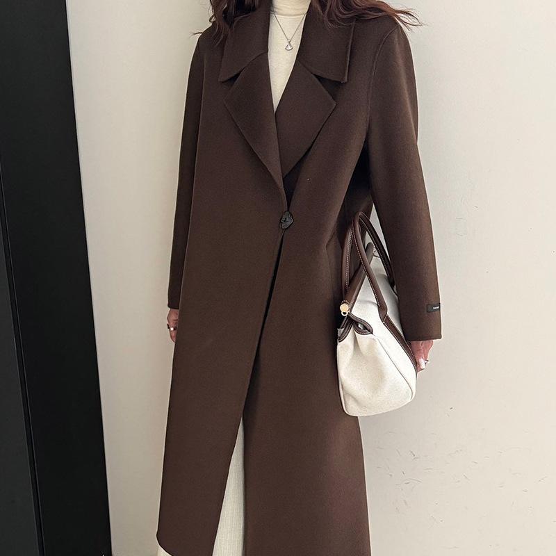 

] Новое осенне-зимнее двустороннее шерстяное пальто с лацканами, женское кашемировое пальто на одной пуговице L