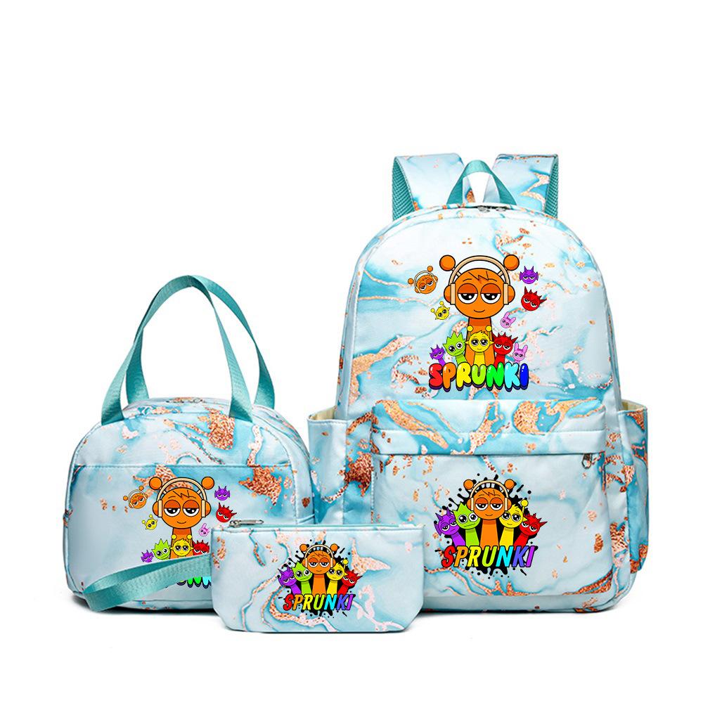 New Printed Rhythm Box Student School Bag Three-piece Casual Sprunki Backpack Crossbody Bag Pencil Bag D